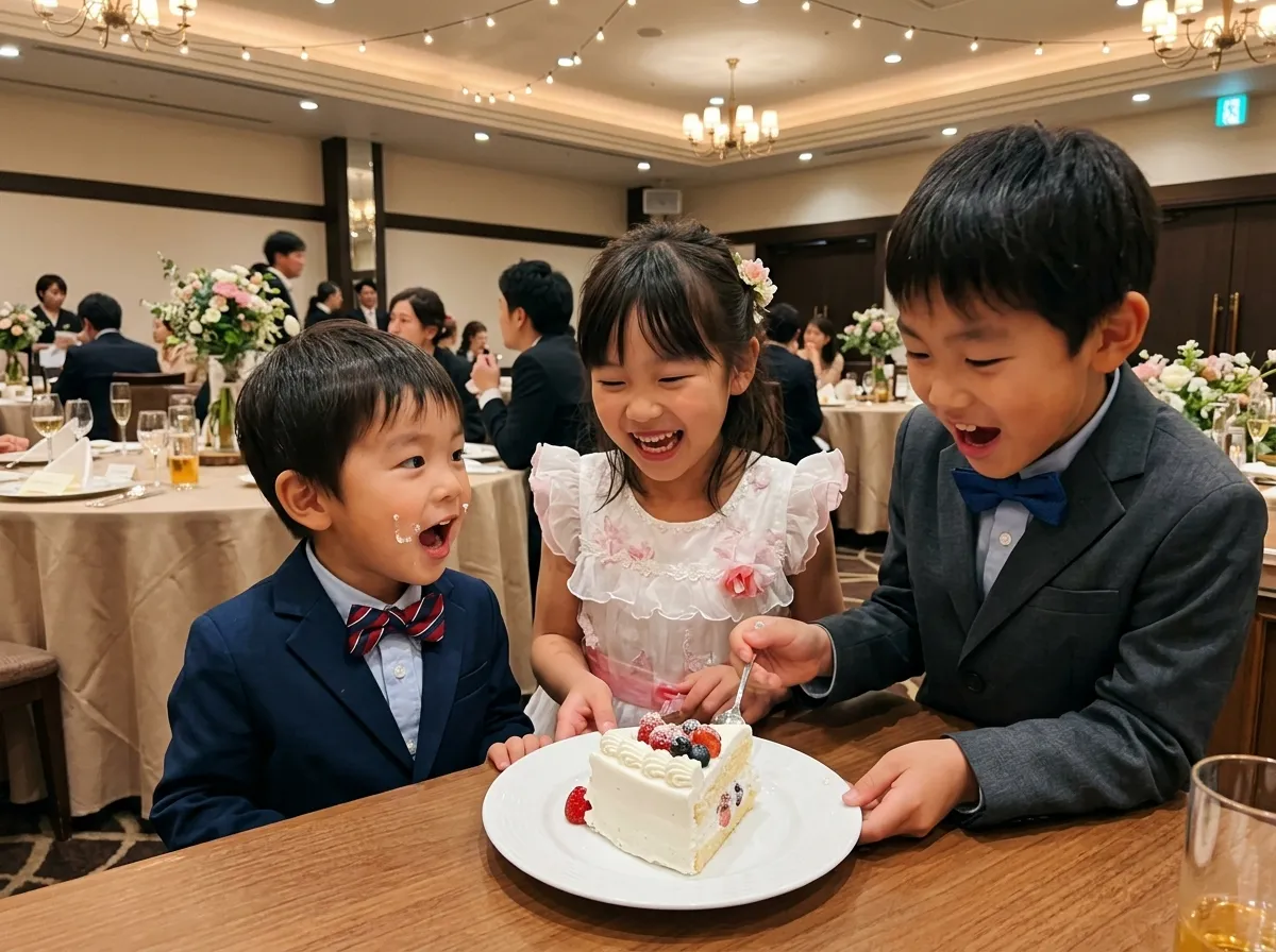 ケーキを囲む子どもたちの笑顔